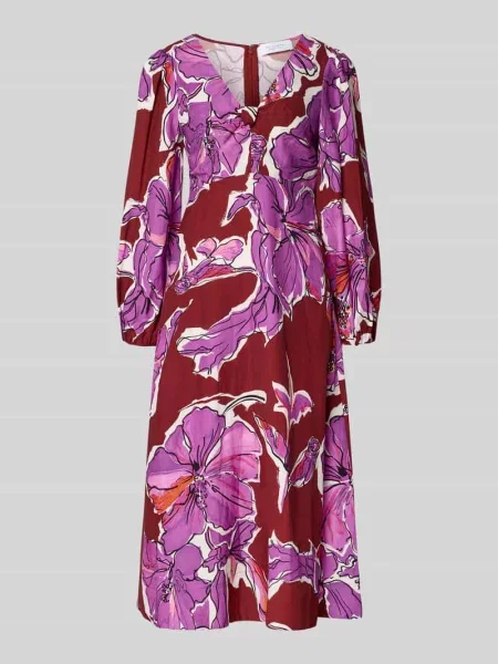 Sukienka midi z mieszanki z dekoltem w serek i wpuszczanymi Rich & Royal bordowa