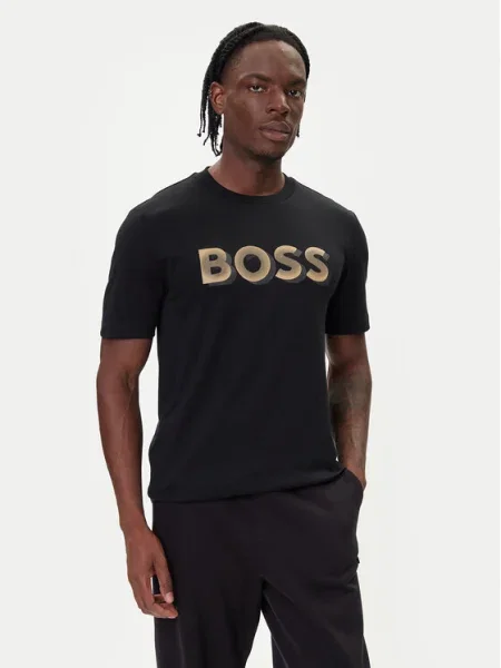 Тениска Boss с принт черно