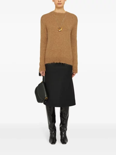 Vilnonis megztinis Jil Sander apvaliu kaklu ruda