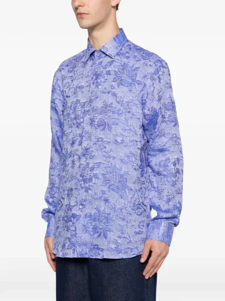 Риза с флорален принт Etro на цветя с принт синьо