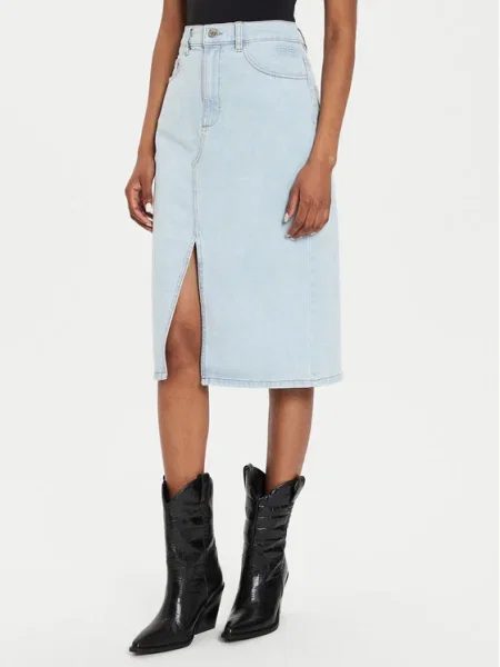 Gestuz fusta jeans midi drept albastru