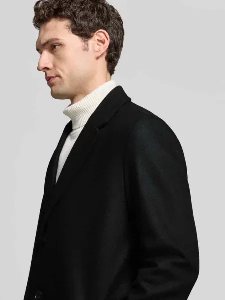 Płaszcz wełniany z napisem z logo model Hugo czarny