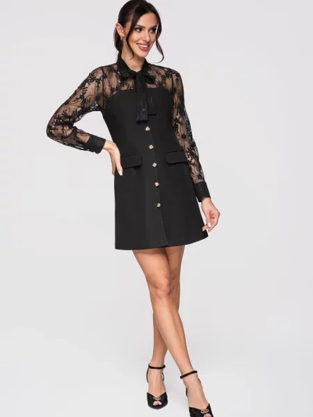 Rochie mini Edoti din dantelă negru
