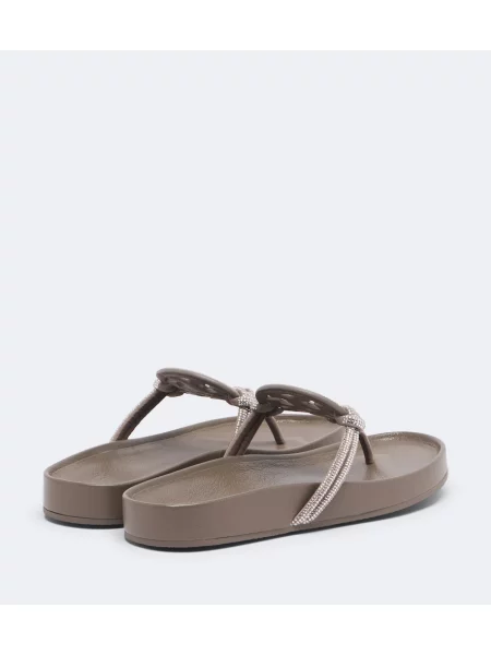 Chiloți tanga Tory Burch din piele gri