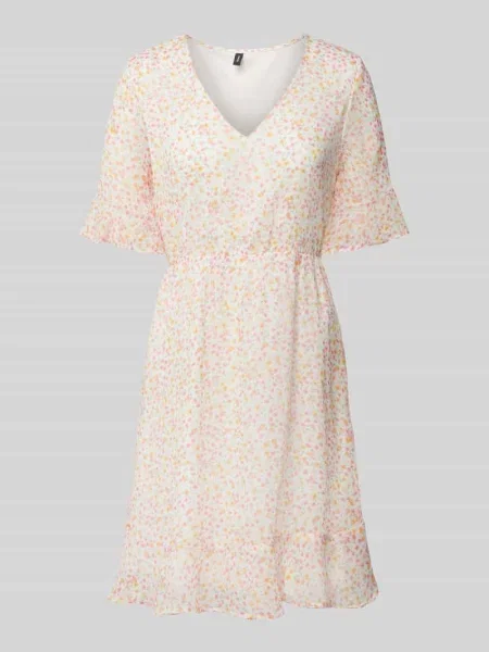 Sukienka mini ze wzorem na całej powierzchni model ‘SMILLA’ Vero Moda beżowa