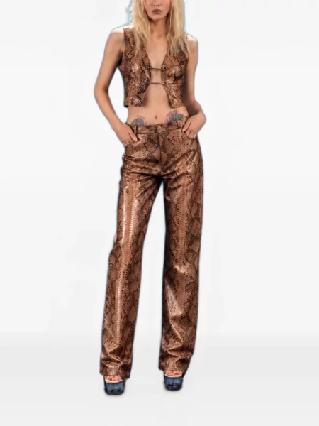 Kožne hlače Heira Leatherwear niski struk smeđa