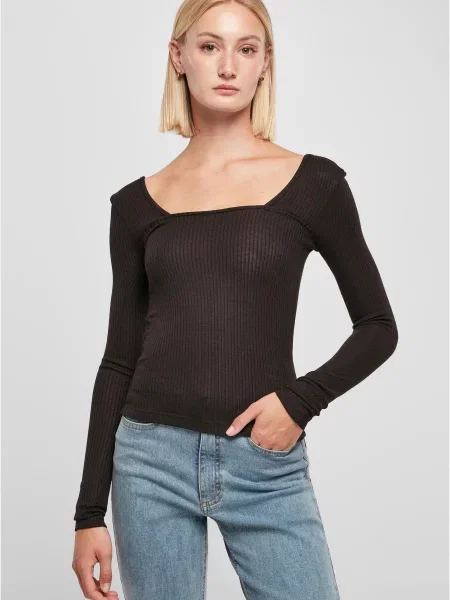 Koszulka Urban Classics z dekoltem kwadratowym z długim rękawem czarna