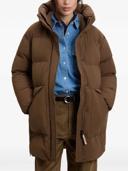 Geacă cu puf Woolrich cu glugă maro