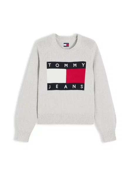 Tommy Jeans Pulover bleumarin / gri deschis / roșu alb