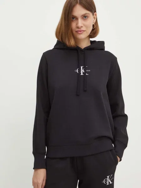 Bluza z kapturem z podstawowym wzornictwem Calvin Klein Jeans czarna