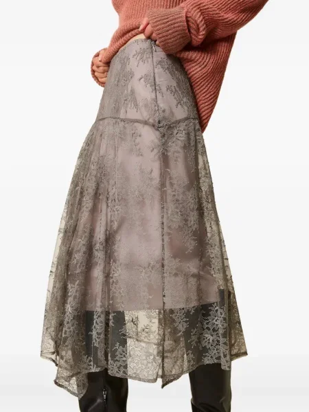 Fustă midi Twinset din dantelă până la genunchi gri