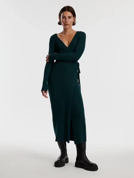 EDITED Rochie tricotat Mailien închis verde