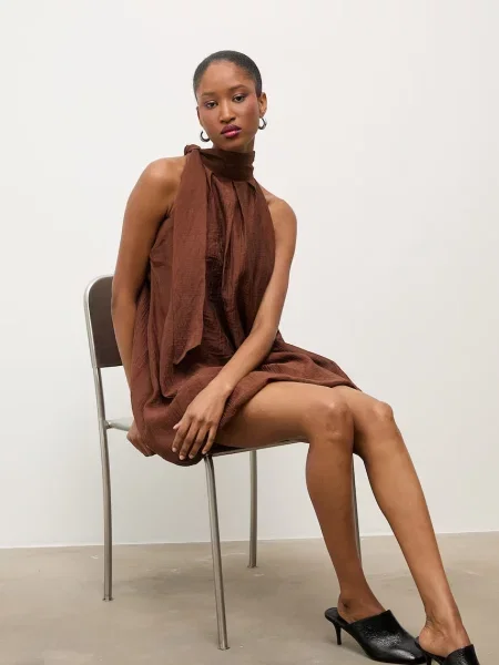 Answear.LAB sukienka bombka z lyocellem brązowa