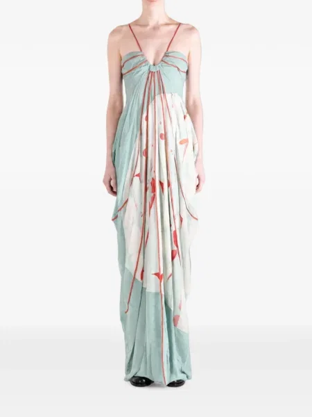 Rochie maxi Yangkehan de mătase cu model floral cu imagine albastru