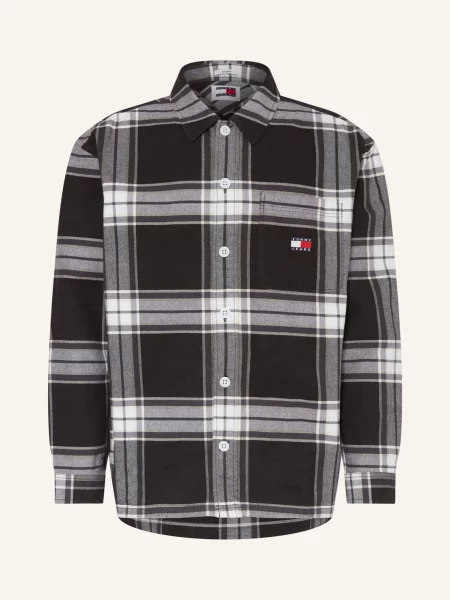 Tommy Jeans Svrchní Košile černá/ bílá/ světle šedá bílá