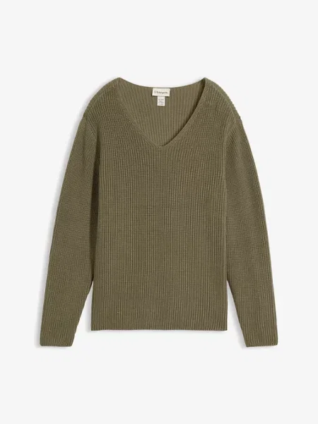 Sweter z prążkowanej dzianiny z czystej bawełny organicznej zielony