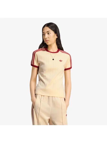 Tricou adidas Pinstripe Short Sleeve Slim T-Shirt Warm Vanilla/ Team Victory Red/ Preloved Scarlet L roșu