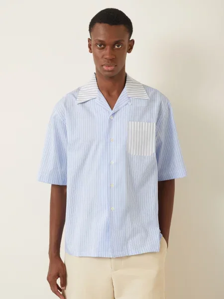 Marni Letní Košile Comfort Fit tmavě modrá / modrá bílá