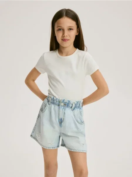 Reserved Pantaloni scurți paperbag din denim albastru