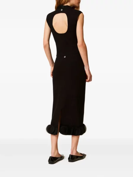 Dzianinowa spódnica midi Twinset z falbankami do kolan czarna