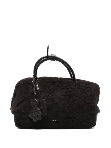 Ursuleț de pluș geantă shopper Max Mara din piele de oaie maro