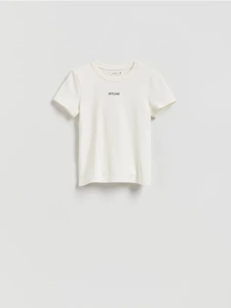 Reserved Dopasowany t-shirt z nadrukiem biały