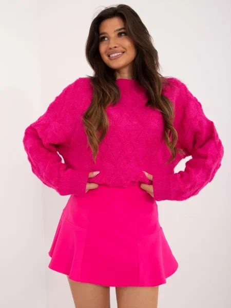 Pantaloni scurti tip fusta Fashionhunters cu volane fucsie