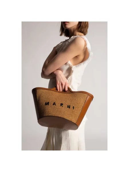 Shopperka Marni skórzana boho pleciona brązowa