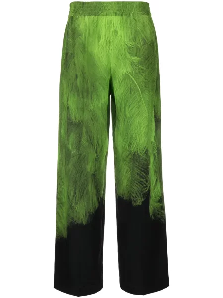 Pantaloni Victoria Beckham de mătase cu pene verde