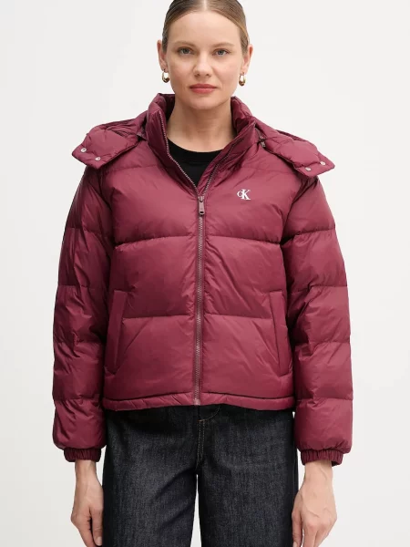 Calvin Klein Jeans kurtka puchowa zimowa oversize bordowy