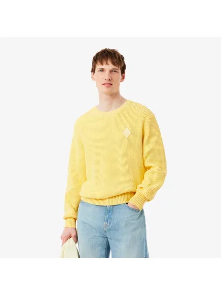 Lacoste Sweter Z Okrągłym Dekoltem Classic Fit żółty