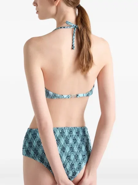 Top Prada în carouri cu imagine din jerseu albastru