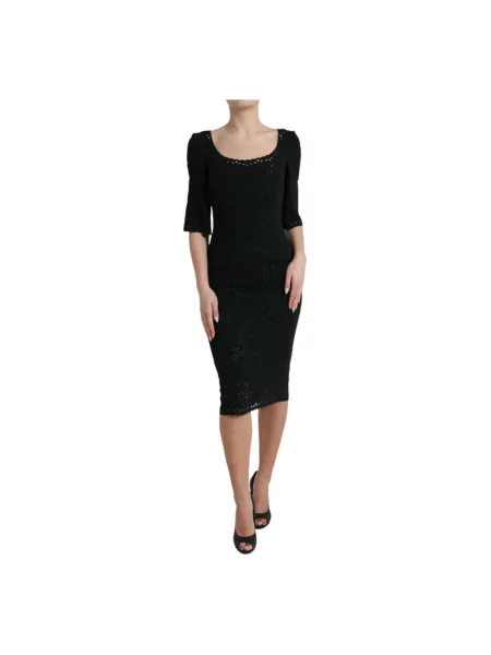 Sukienka midi Dolce And Gabbana w kwiatki koronkowa czarna