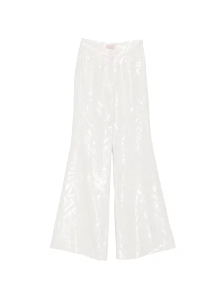 Pantaloni Leen Mougrhabi din jacard evazate alb