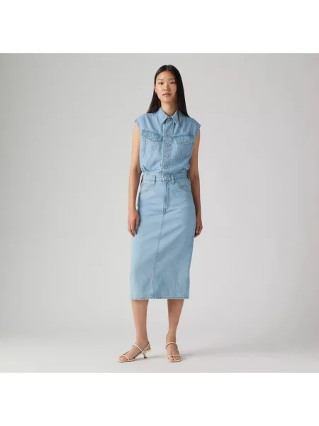 Levi's sukienka jeansowa ICONIC SLEEVELESS DRESS midi prosta niebieski