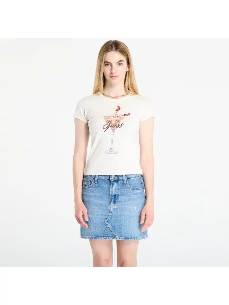 Тениска GUESS Ss Tini Boots Espresso R5 Tee Beige S бежово