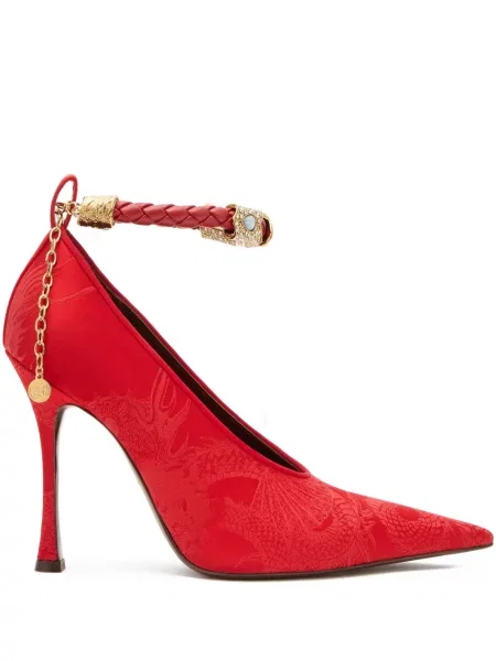 Pantofi cu toc Roberto Cavalli din jacard roșu