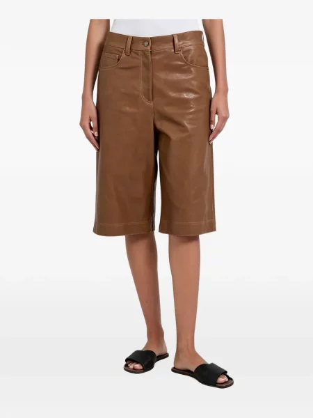 Pantaloni scurți Brunello Cucinelli din piele maro