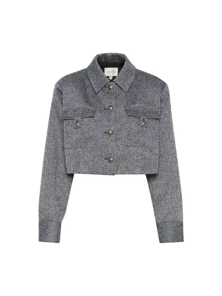 Gestuz Kurtki Kobieta L Wełna Krótka Marynarka o Strukturze Twill niebieski