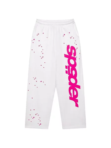 Pantaloni Sp5der alergare cu autograf alb