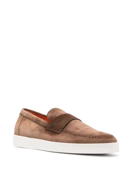 Pantofi loafer Santoni din piele de căprioară maro