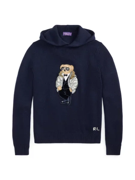 Lung hanorac cu glugă Ralph Lauren Purple Label din cașmir albastru