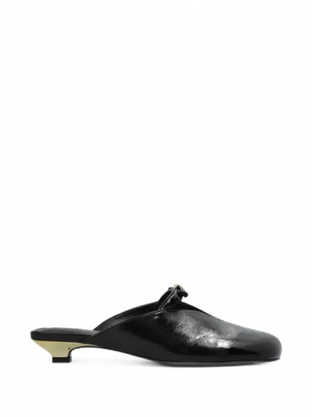 Papuci tip mules Ganni cu funde negru