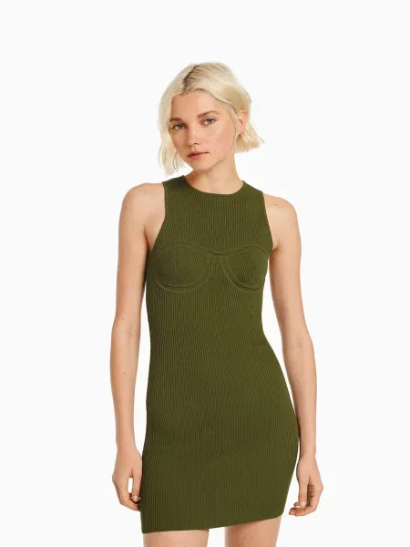 Bershka Rochie tricotat kaki