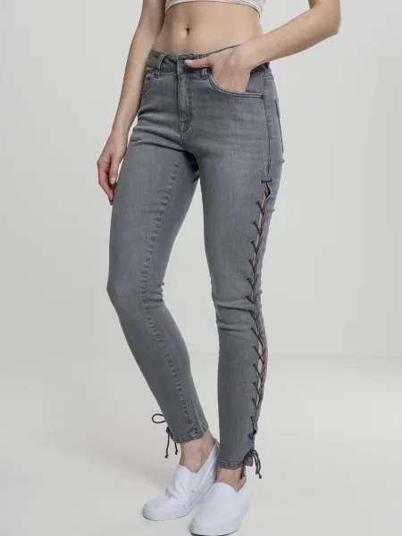Pantaloni Urban Classics din dantelă skinny fit gri