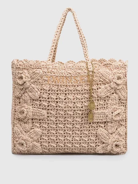 Плетена сумка з вишивкою логотипа Twinset бежева