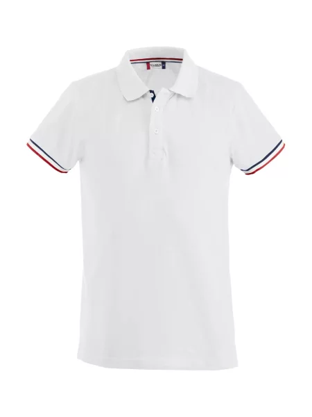 Clique polo Newton z bawełny ring spun z kontrastowym kołnierzem – białe