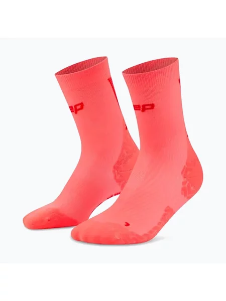 Férfi kompressziós zokni CEP Ultralight Mid Cut neon coral/red. Méret: EU piros