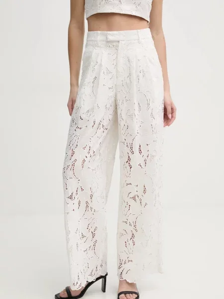 ISABELLE BLANCHE pantaloni femei lat high waist alb