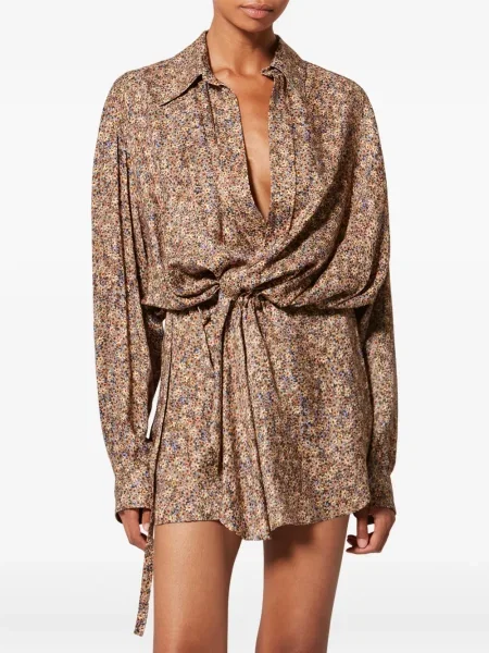 Rochie mini Isabel Marant cu model floral de costum maro